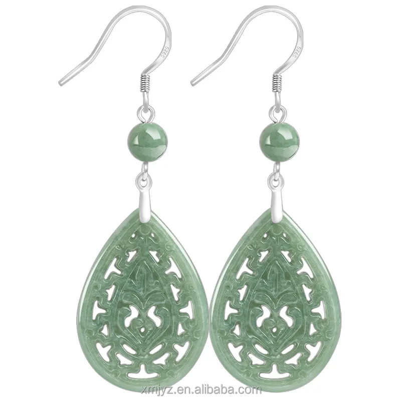 

Certified Grade A Natural Jade Vintage Hollow Carved Earrings S925 Silver Jade Women's Eardrops Earrings