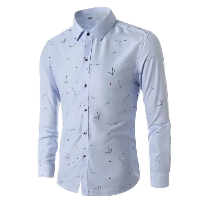 

5 Colors Can be Selected Mens All Over Print Office Wear Plus Size Long Sleeve Dress Shirts For Men