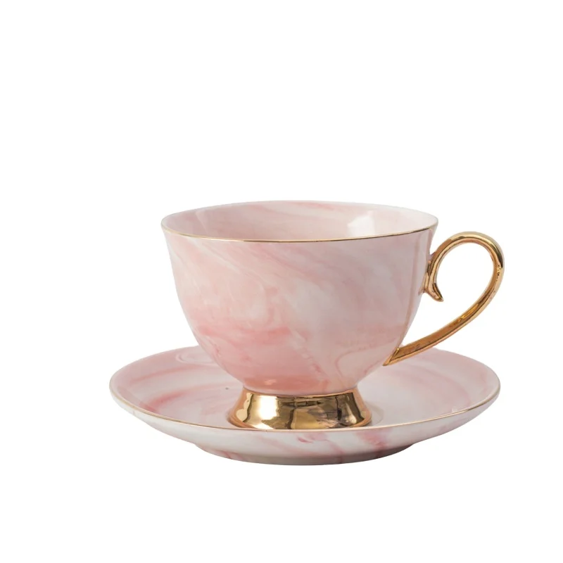 

Amazon Hot Sell Light Luxury Marble Matte Ceramic Cups and Saucer Set, Grey pink blue