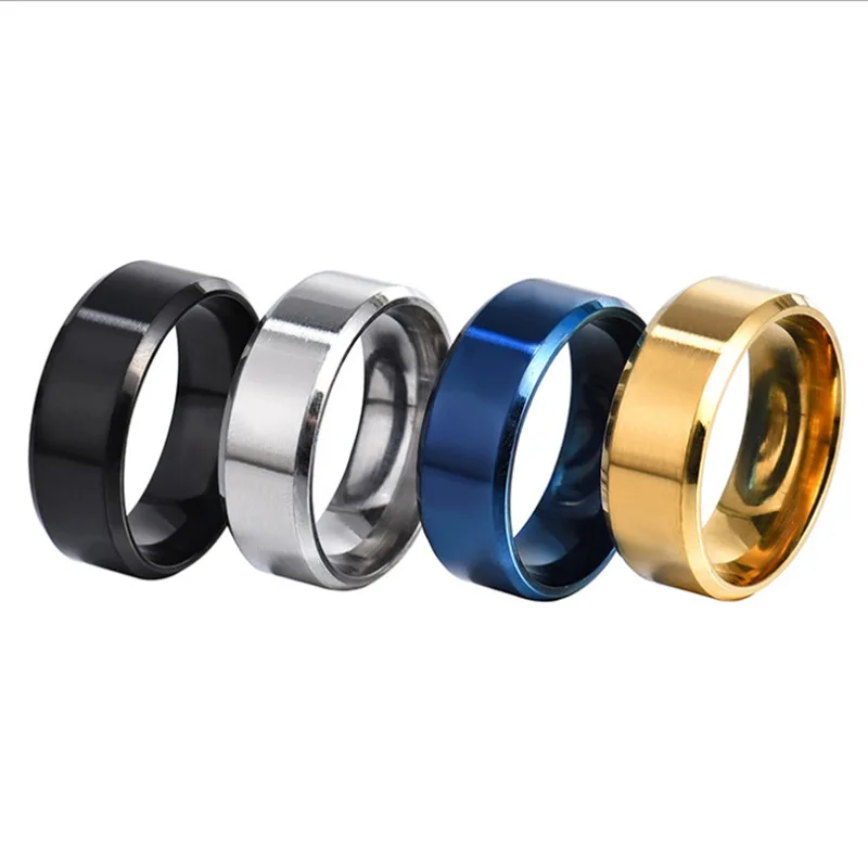 

Cheap Wholesale Men Stainless Steel Ring Fashion Simple 8mm Titanium Silver Blue Gold Black 316l Stainless Steel Rings