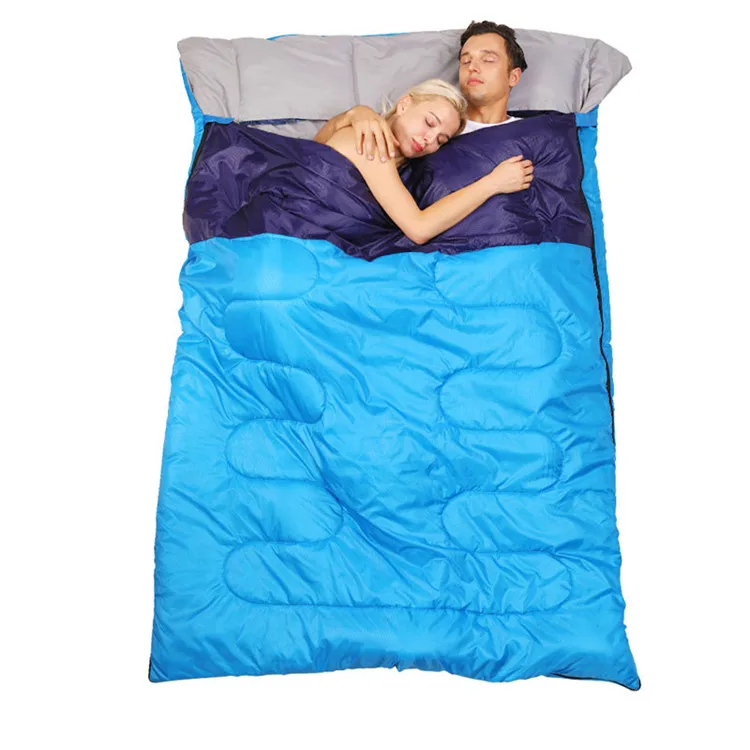 (190+30)*140cm 210t Polyester Hollow Fiber Filling Bule Double Outdoor