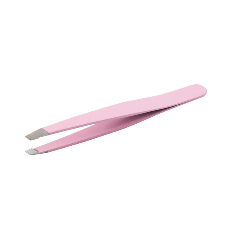

Private Label Stainless Steel Custom Eyebrow Trimmer Slanted Tip Pink Tweezers for Hair plucking