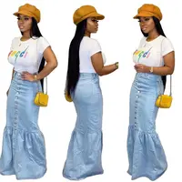 

11AF076 best seller high waist button splicing maxi bud ladies clothing fashion woman denim skirt