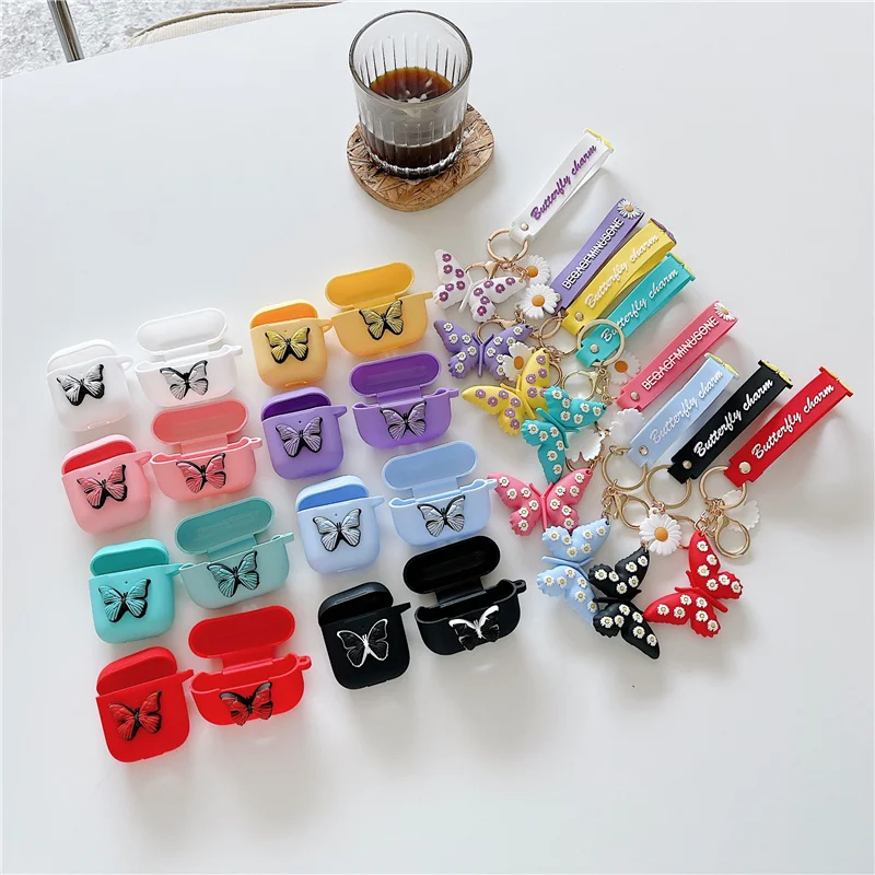 

Wholesale Hot Selling Cute Colorful Butterfly Soft Silicone Protective Case with Keychain Case Silicon Cover For Airpod 1 2 Pro3