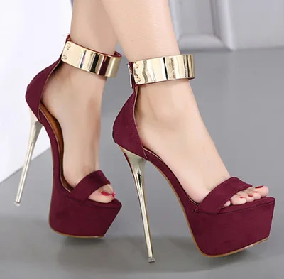

16cm High Heels Sequined Gladiator Black Sandals Ankle Strap Heels Platform Sandals Party Shoes For Women Wedding Pumps