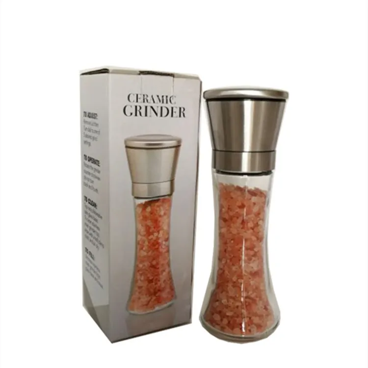 

180ml glass bottle grinder adjustable Peppercorn stainless steel salt and pepper mills manual spice herb grinder, Customized