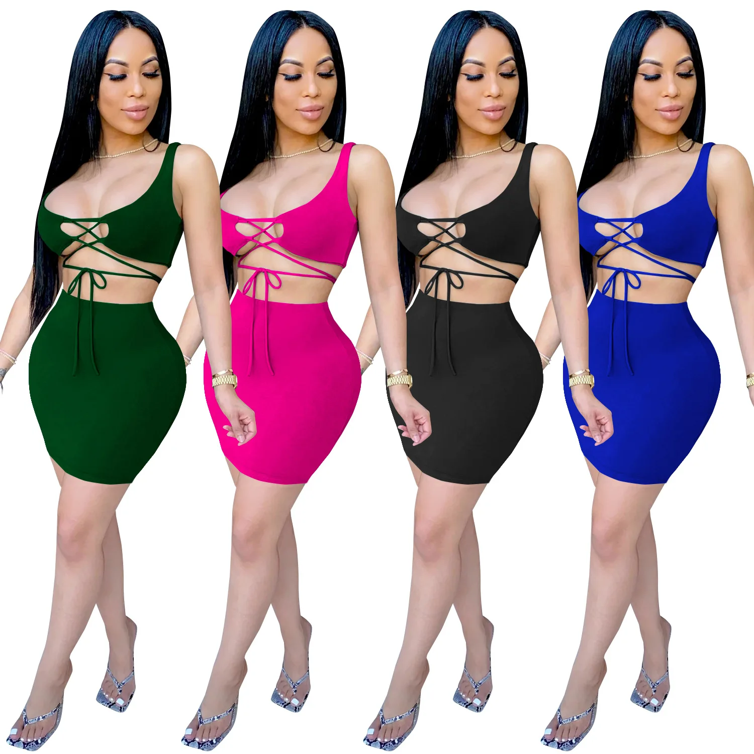 

10413-MX2 low square collar bodycon sleeveless backless bandage women dress sehe fashion