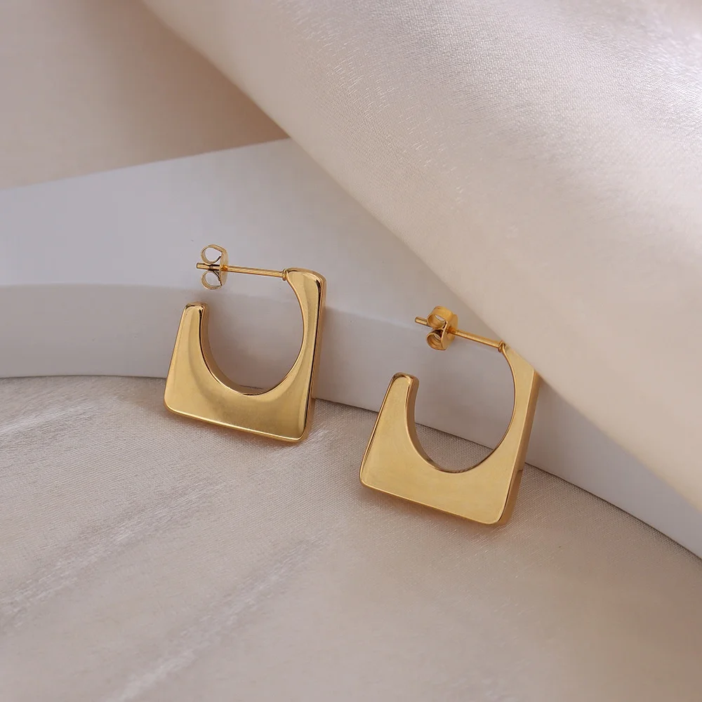 

High Polished 316L Stainless Steel 18K Gold Plated Geometric Trapezoid Hoop Earrings