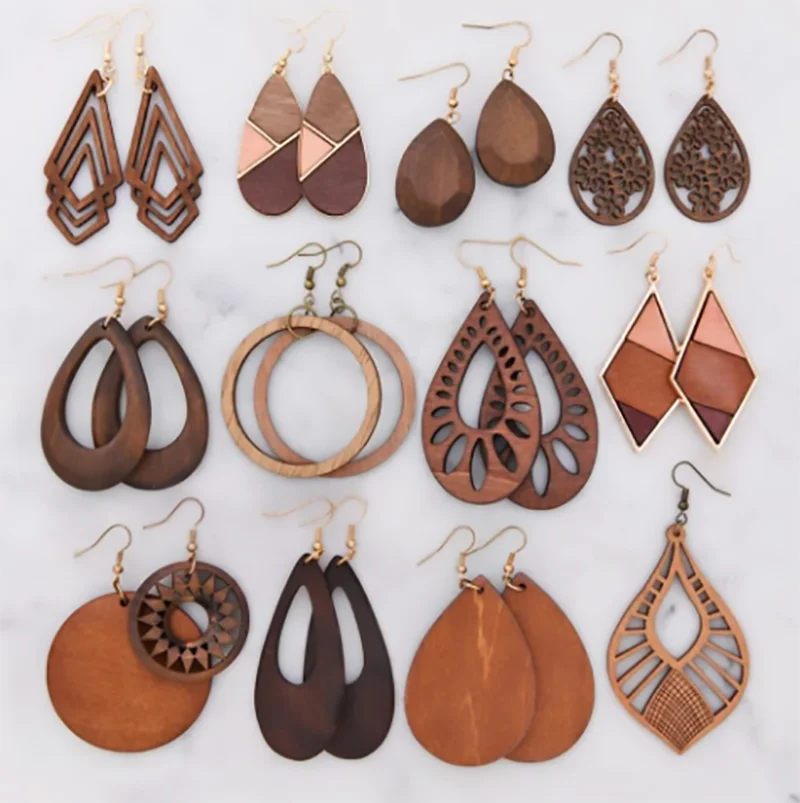

Wooden DIY jewelry accessories retro earring hollow wood earrings