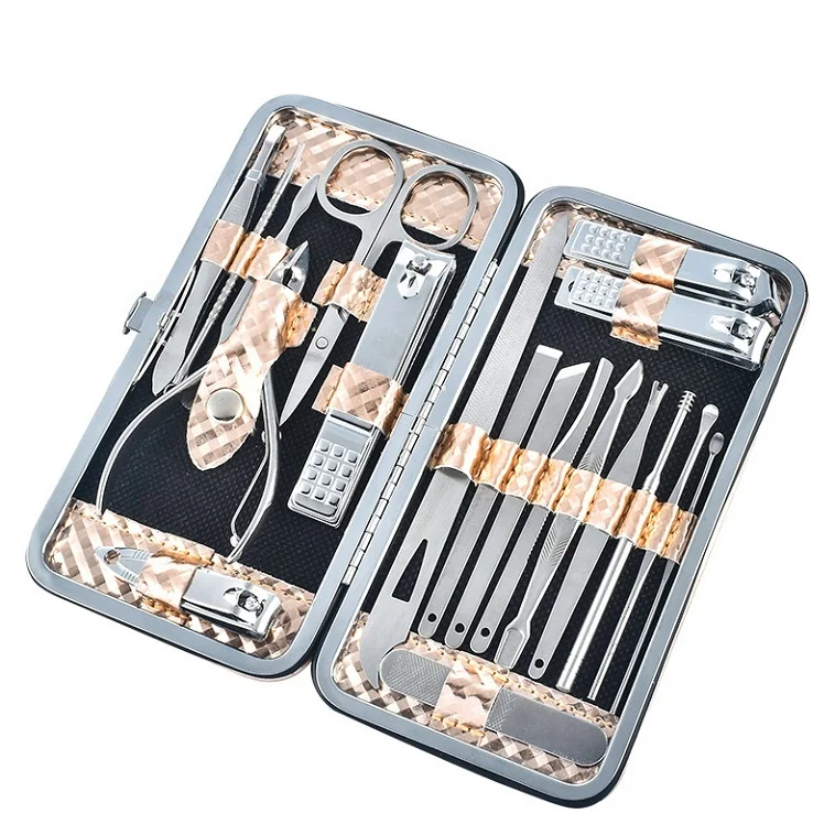 

Luxury flash gold 19 Pieces Nail Clipper Set stainless steel Manicure Pedicure Set Nail File 19pcs Women Men Nail Tool Kit, According to options