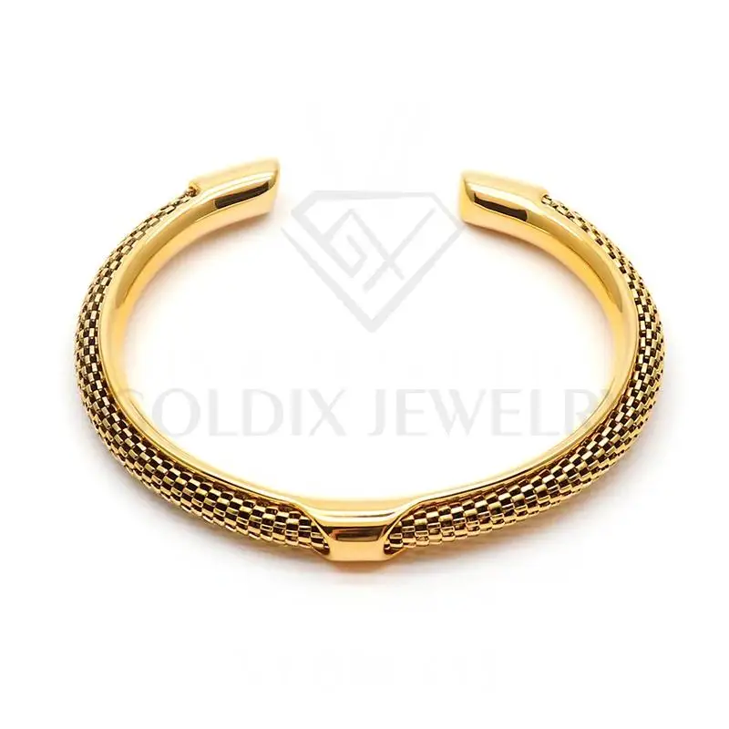GOLDIX Open Design Minimalist Classic 18K Gold Plated 316L Stainless Steel Pearl Agate Crystal Cuff Bangles Unisex Fashionable