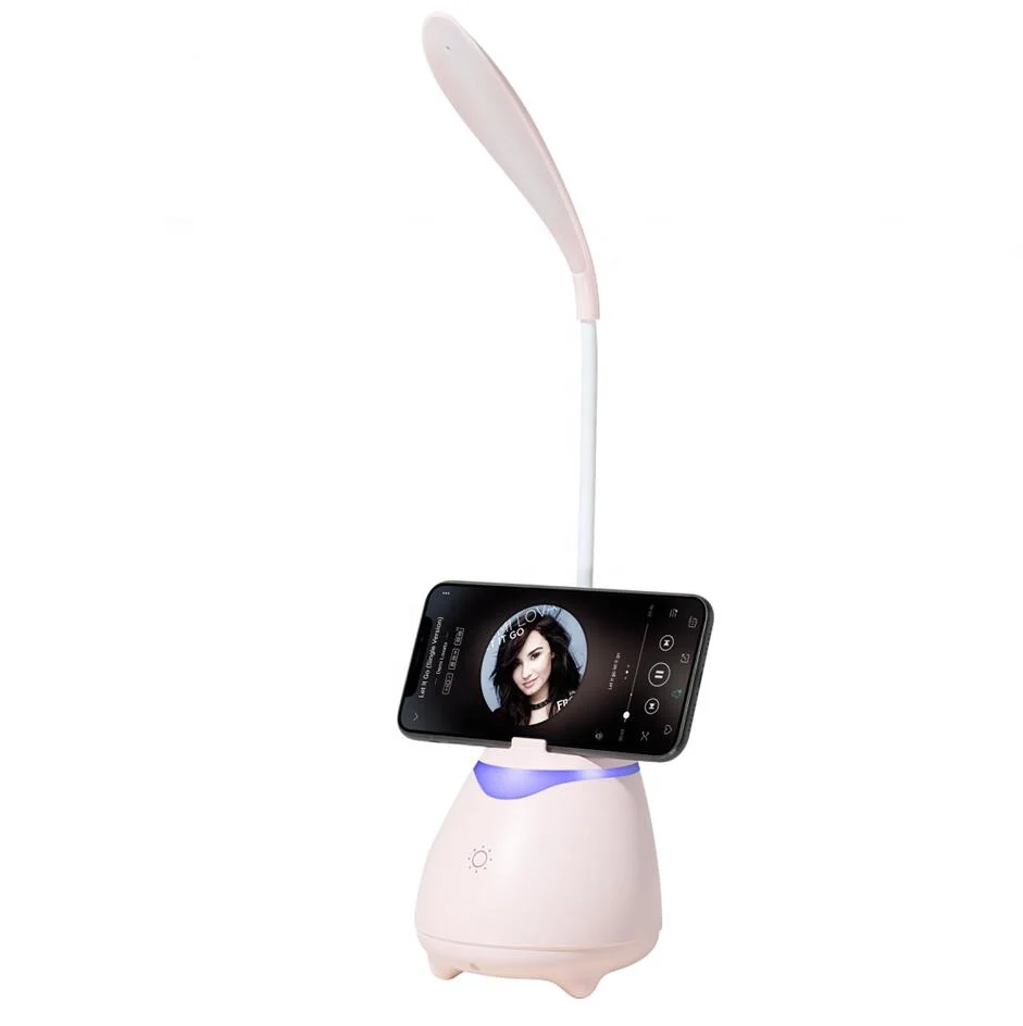 

New Lamp Eye Caring Touch Control Led Table Desk Lamp Flexible Wireless Bluetooths Speaker Portable with phone holder function, Pink, white