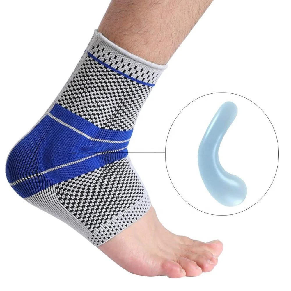 

3D Elastic Knitted Anti-Sprain Silicone Fitness Compression Ankle Protector Sleeve Ankle Support Brace With Silica gel Pad, Blue, oem