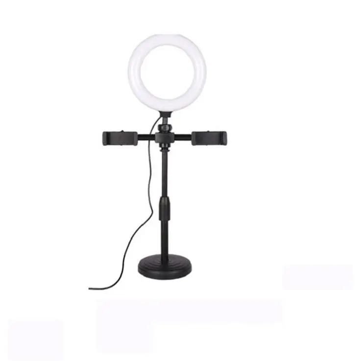 

wholesale 6 inch Live Stream Broadcast LED Fill Light with 2 Phone Holder desktop Stand mini ring light selfie, Black