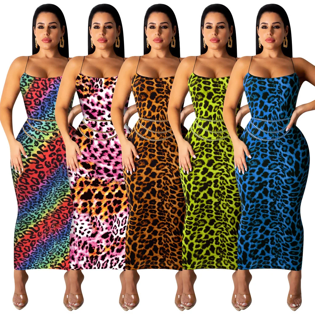 

New arrival plus size 3XL sexy bodycon spaghetti strap leopard cheetah dress, Customized color