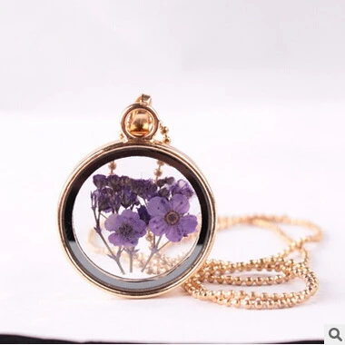 

Gypsophila Lace Dried Flower Pendant Glass Frame Necklace Necklace