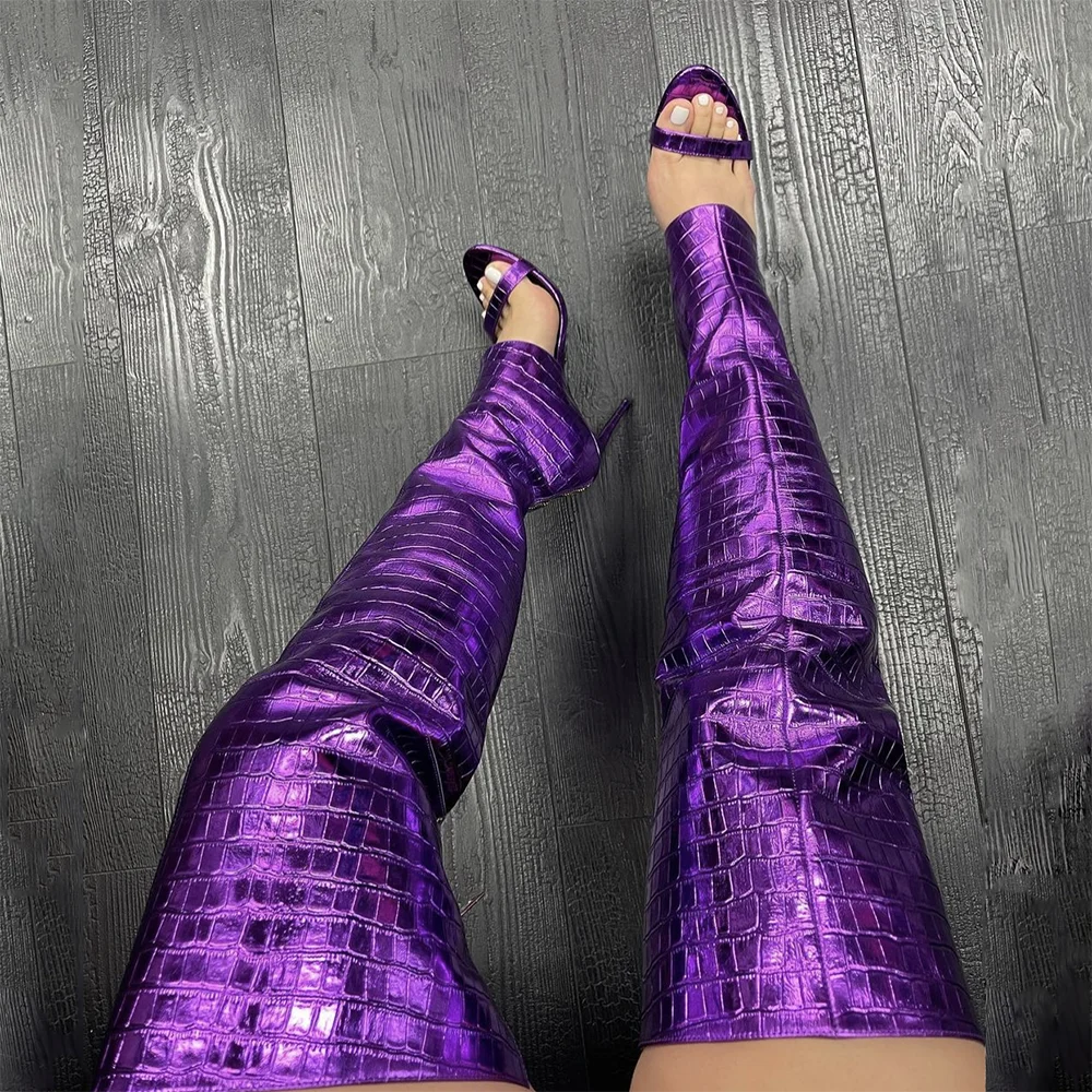 

Summer stiletto heels shoes open toe long boots women 's thigh high custom Animal Prints over knee boots, Gold silver pink purple orange blue green
