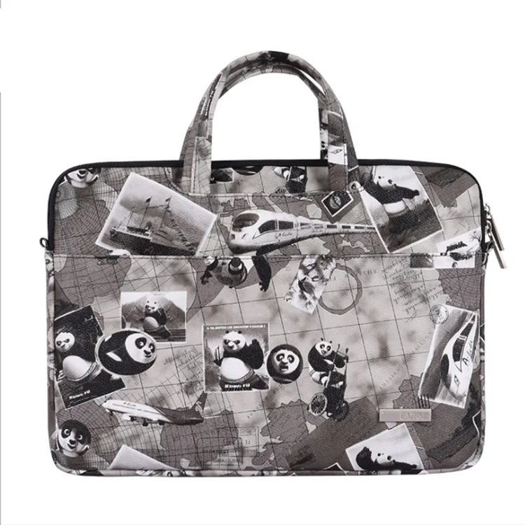 

Print PU panda gray packing tote office school 15 inch briefcase bag