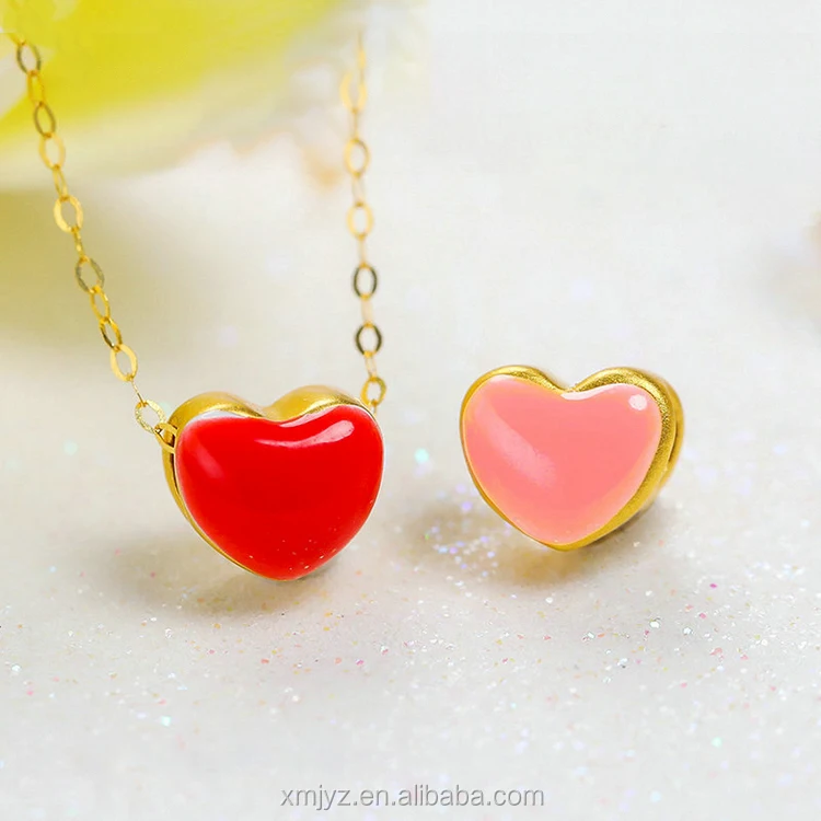 

HD0285 3D Temperature Change Color Small Red Heart Pendant Gold Plated Heart Passepartout Copper Gilded Necklace Birthday Gift