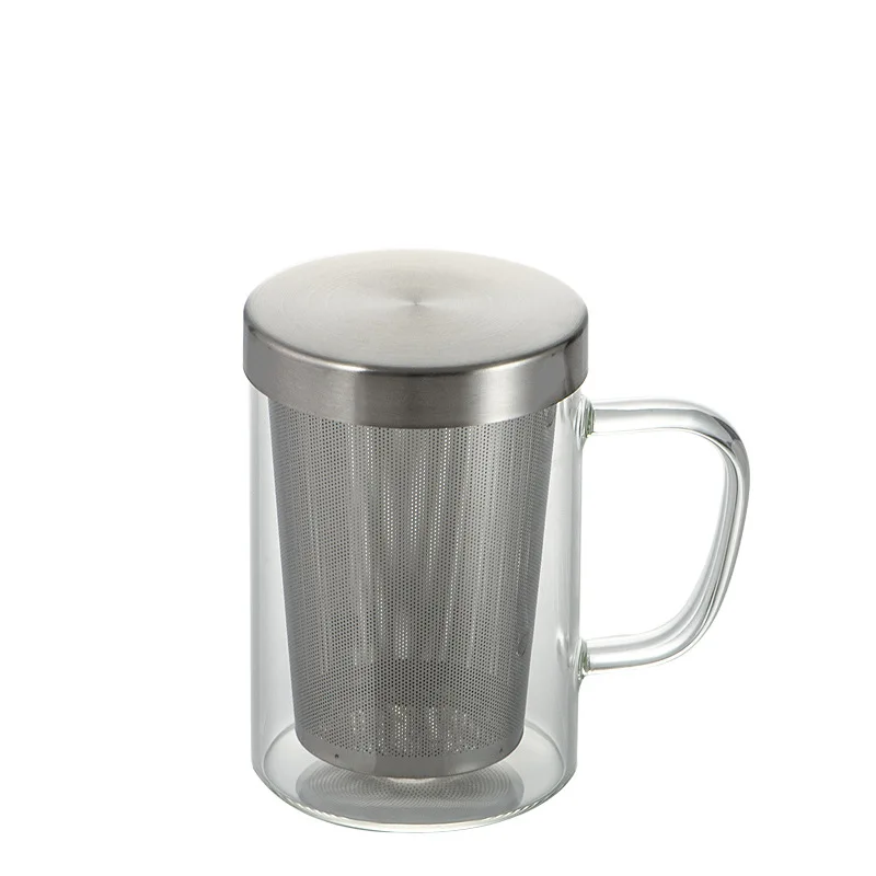 

BPA free single wall glass mug tea glass cup with stainless steel lid, Transparent