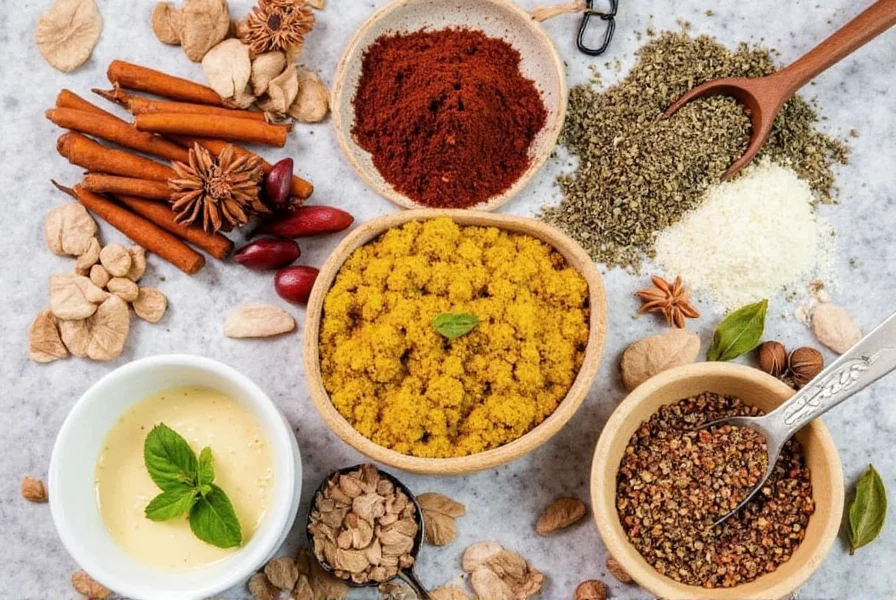 Spices in clear glass jars