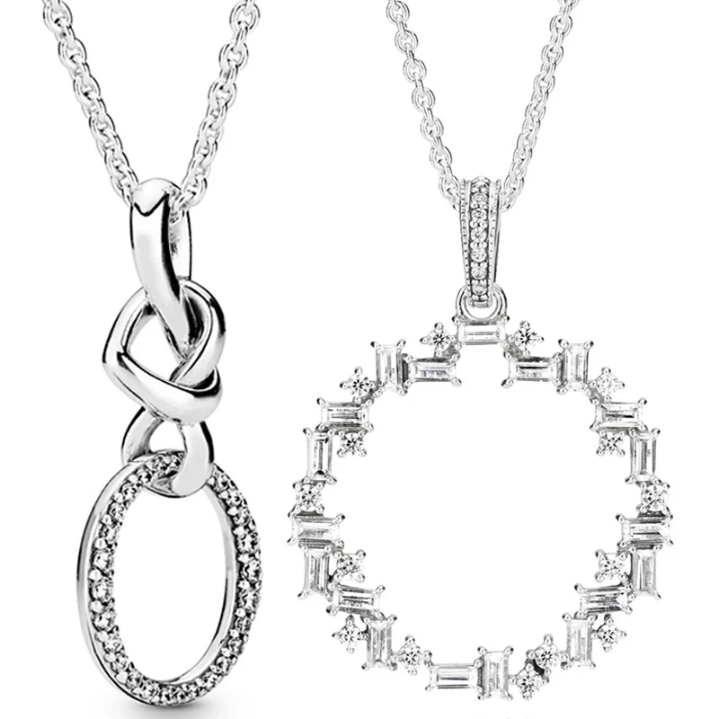 

True Knot Heart Shape Shiny Crystal Pendant with 925 Sterling Silver Diamond Inset NecKLace Beaded with DIY Jewelry