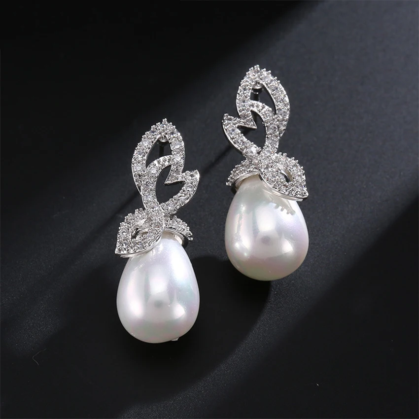 

Pearl Earring Luxury Costume Wedding Accessories Zircon Earrings Girl Jewelry