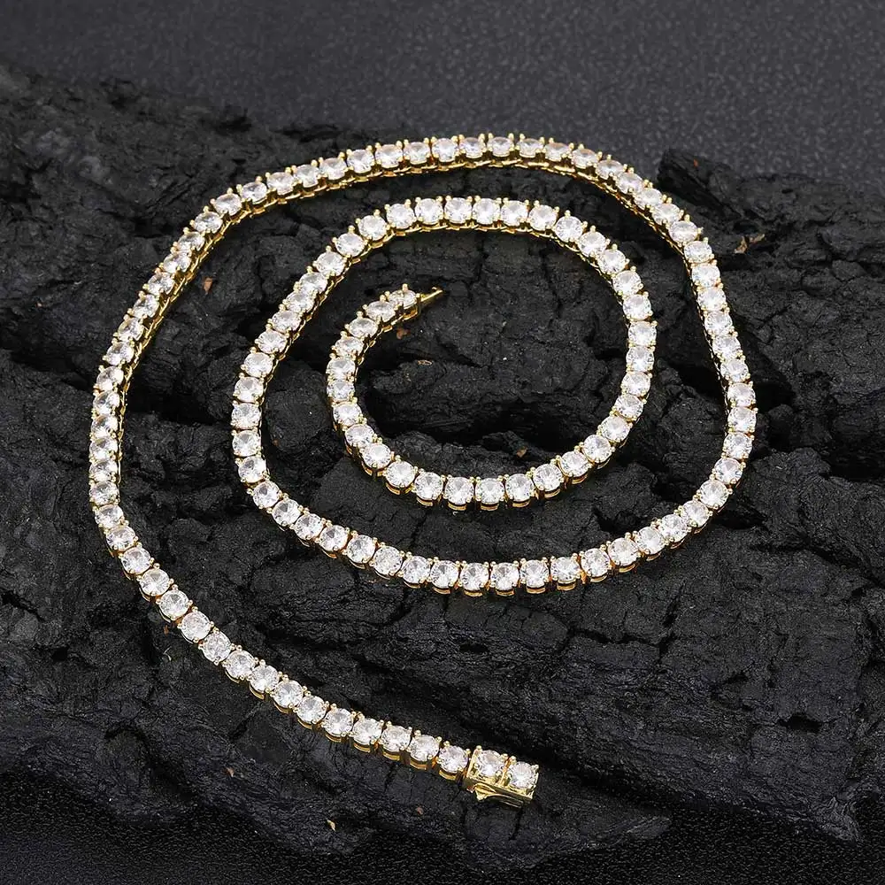 Nuoya Hip Hop 3/4/5mm Iced Out CZ Crystal Clasp Tennis Chain Clasp Lab Grown Diamond Tennis Chain Necklace