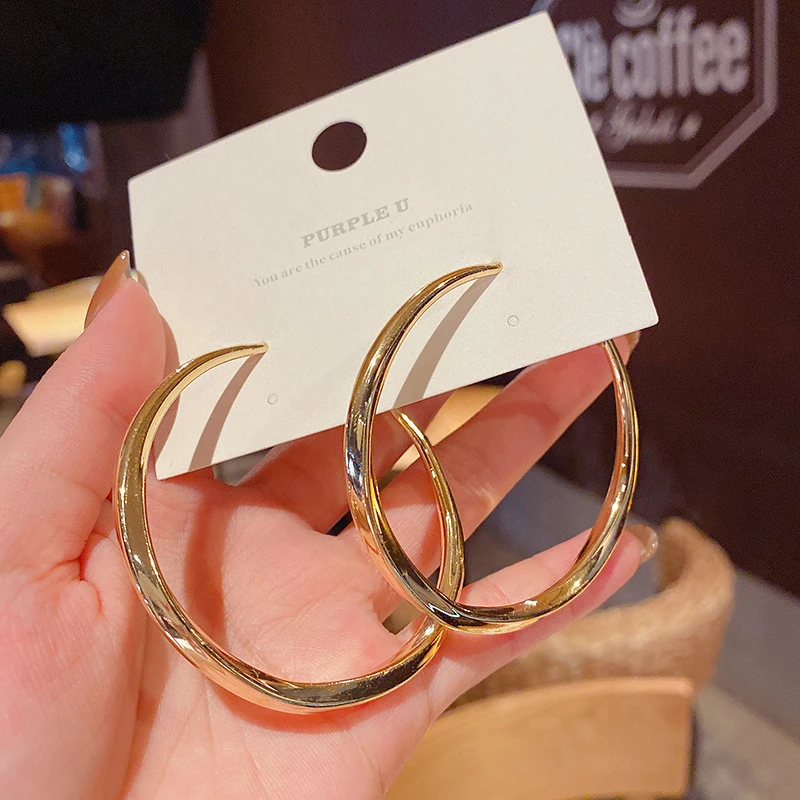 

2021 Trendy Jewelry 18k Real Gold Plated Chunky Big Circle Dangle Hoop Earrings Fancy S925 Silver Needle Round Vintage Earring, Golden