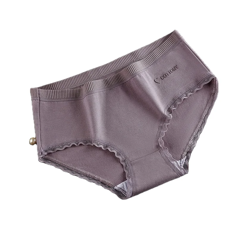 

Customize Lace Edge Solid Color Women Underwear Organic Cotton Soft Ladies Panties