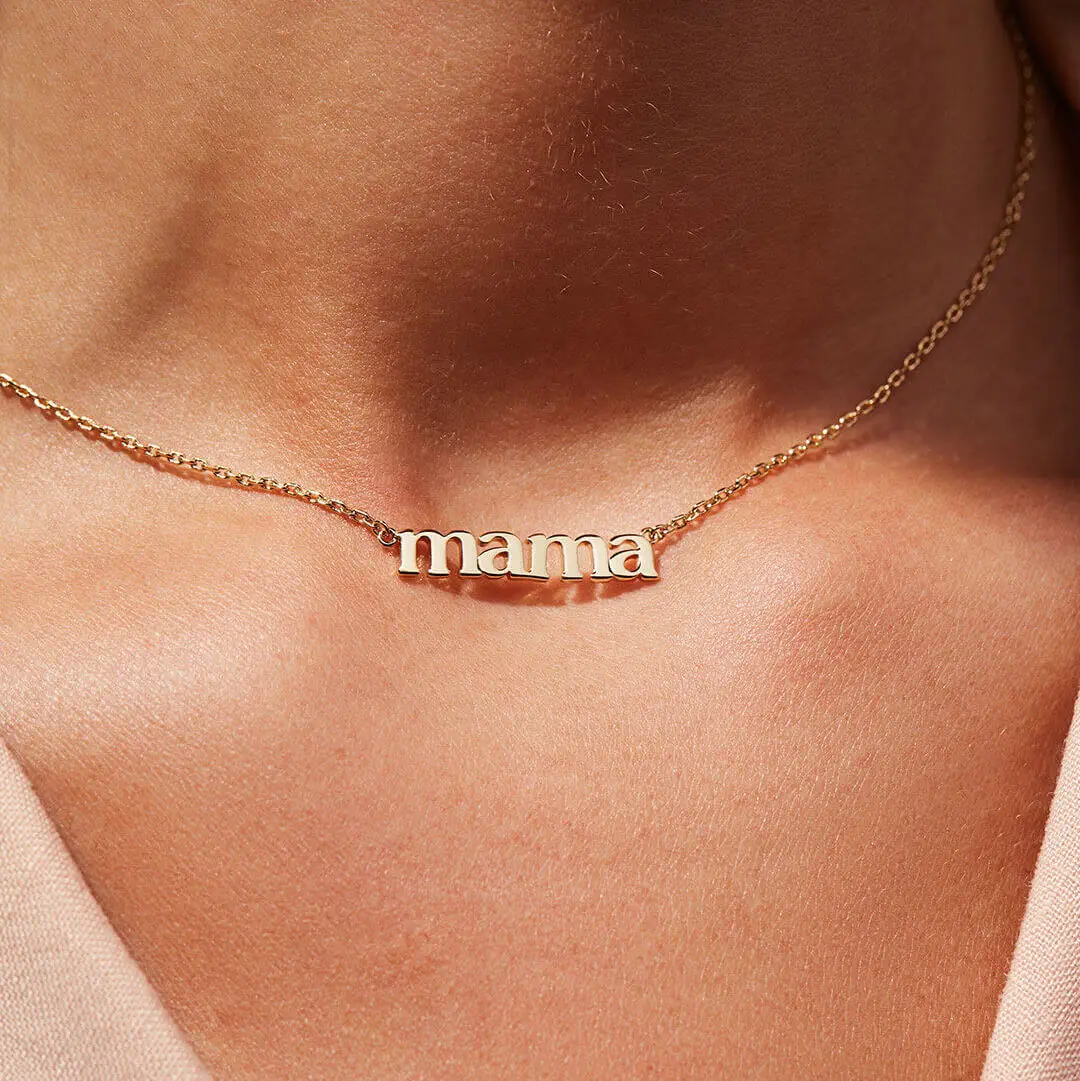 

Word Meaning Best Wish Mom Necklace Minimalism Jewelry 18K Gold Plated Stainless Steel Mom Mama Necklace