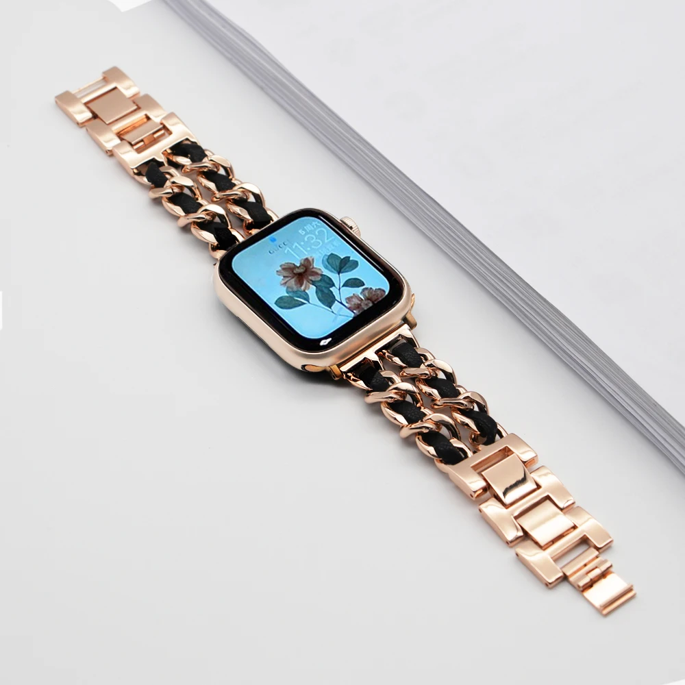 

Luxury Woman Bracelet for IWatch Series 8 7 6 Se 5 4 3 Steel Stainless Strap for Apple Watch Band 45mm 41mm 38mm 42mm 40mm 44mm