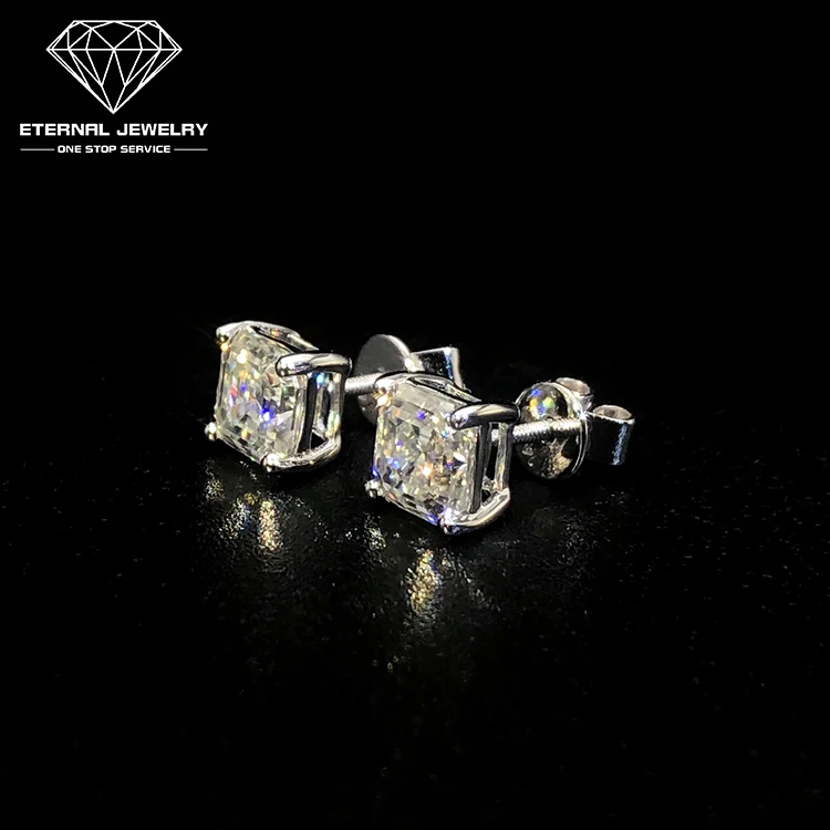 

Women Girl Luxury Real S925 Silver 10k 14k Gold 1ct D VVS Princess Moissanite Diamond Ear Studs Earrings with Certificate