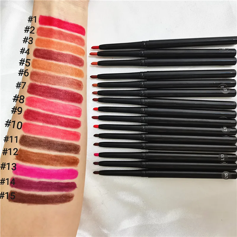 

Wholesale with your own logo custom lipliner pencil long lasting creamy 15 colors waterproof matte private label lipliner