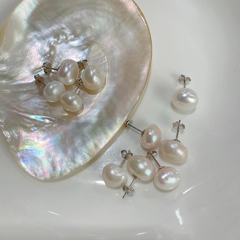 

Baroque Pearl Irregular Earrings 925 Sterling Silver Stud Earrings Genuine Pearl Minimalist Earrings for Women