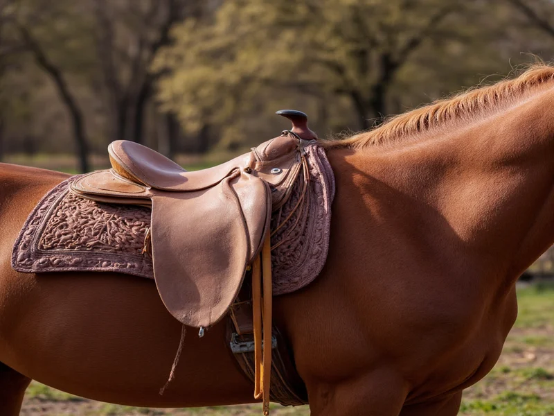 Finished handmade saddle on horse during fitting
