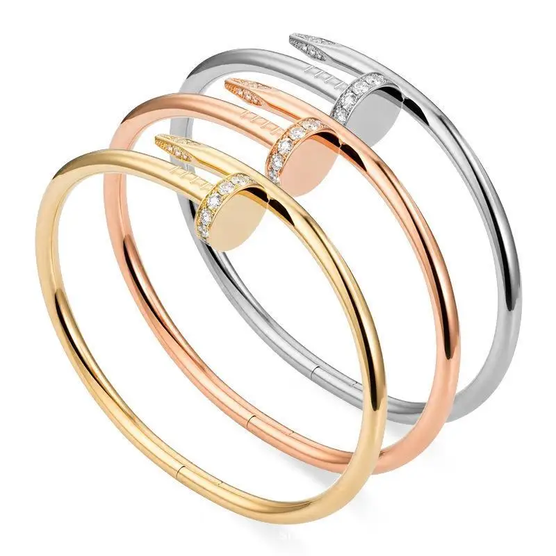 

Titanium steel men's and women's fashion couple bracelets diamond-plated 18k rose gold fashion jewelry nail bracelets, As shown in color