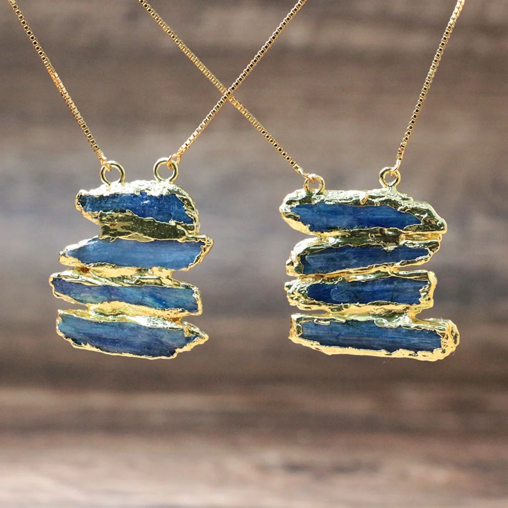 

LS-A498 sparkly amazing! natural blue kyanite necklace with gold plating pendant necklace long chian necklace hot selling