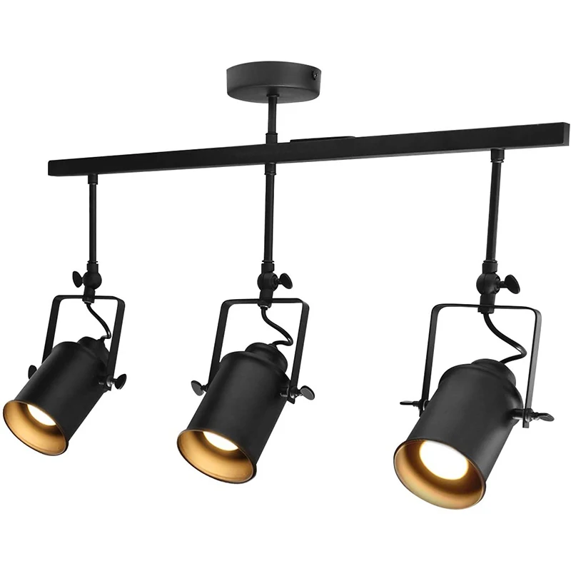 Industrial Retro GU10 Ceiling Spotlight Bar 3 Lamp Black Metal Adjustable Track Light Fitting