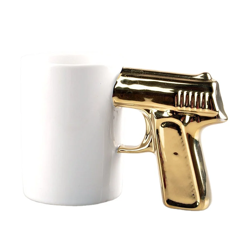 

Zogift custom ceramic white black gun shaped handle water coffee mug creative simple milk tea cup, As pictures