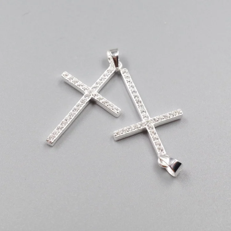 

SayYes 925 sterling silver jewelry Cubic Zirconia Religious Cross Charms Pendant Silver Plated For Men and Women