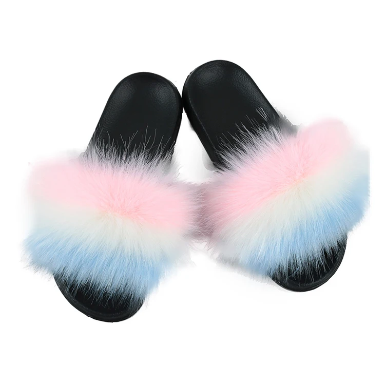 

Hot Sale Plush Women Furry Imitation Fox Fur Sandals Slip on Flip Flops for Women, 9 colors as picture