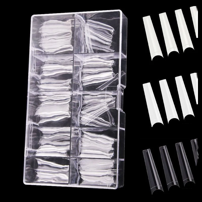 

550Pcs/box White Clear Natural XXL Long COW Shape Max Artificial Half-cover Nail Art Tips False Nails ABS, Transparent & white&black&natural