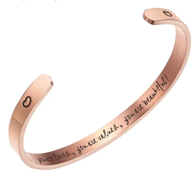 

2019 New Arrival Inspirational Bracelet Engraved Custom Stainless Steel Jewelry Cuff Bangle for Women Girls Mantra Bangle Gift, As the picturs