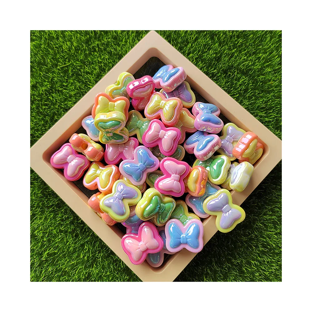 

New Fashion 100Pcs/Lot 17*21MM Colorful AB Coated Acrylic Bow Bowknot Beads Charms For Jewelry Making Or DIY Crafts
