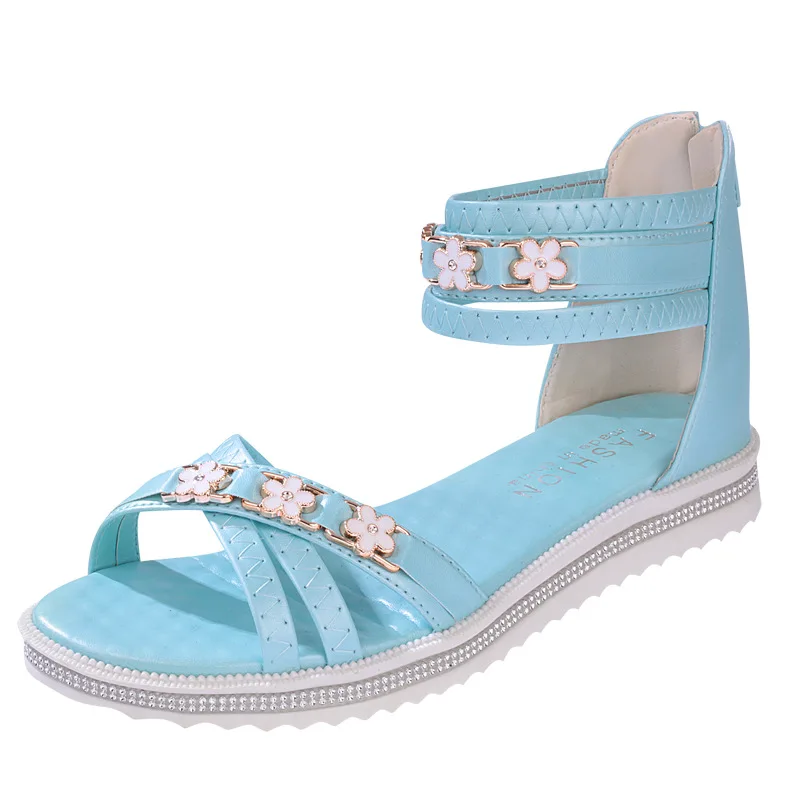 
Ankle-Wrap PU latest pink leather soft pink flower kids fashion wholesale TPR sole children sweet girl injection sandal shoes 