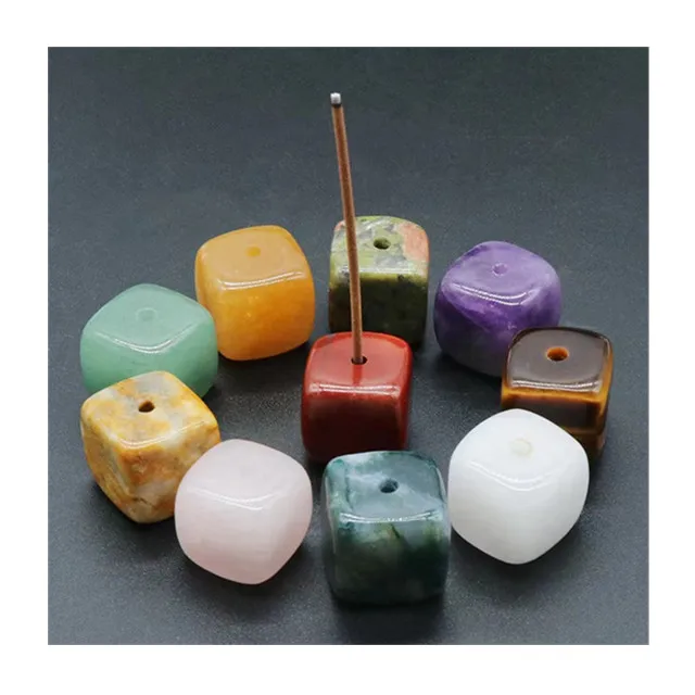 

Wholesale natural crystal cube incense stick holder square aromatherapy stone base crystals small ornaments for sale