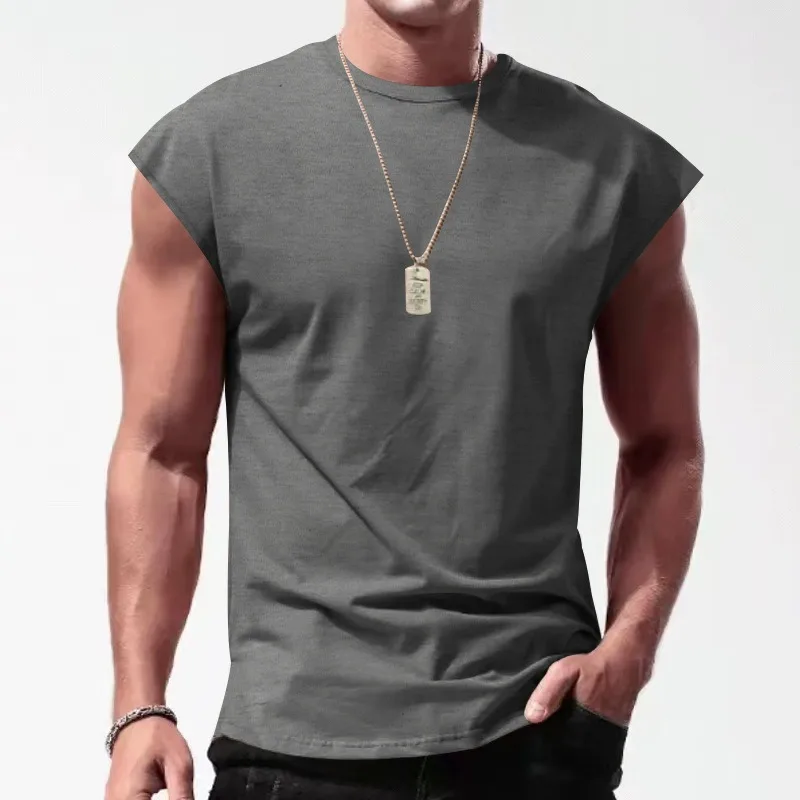Men's Summer Sleeveless T-Shirt Casual Loose Solid Color Knitted Vest Sweatshirt Breathable Sustainable