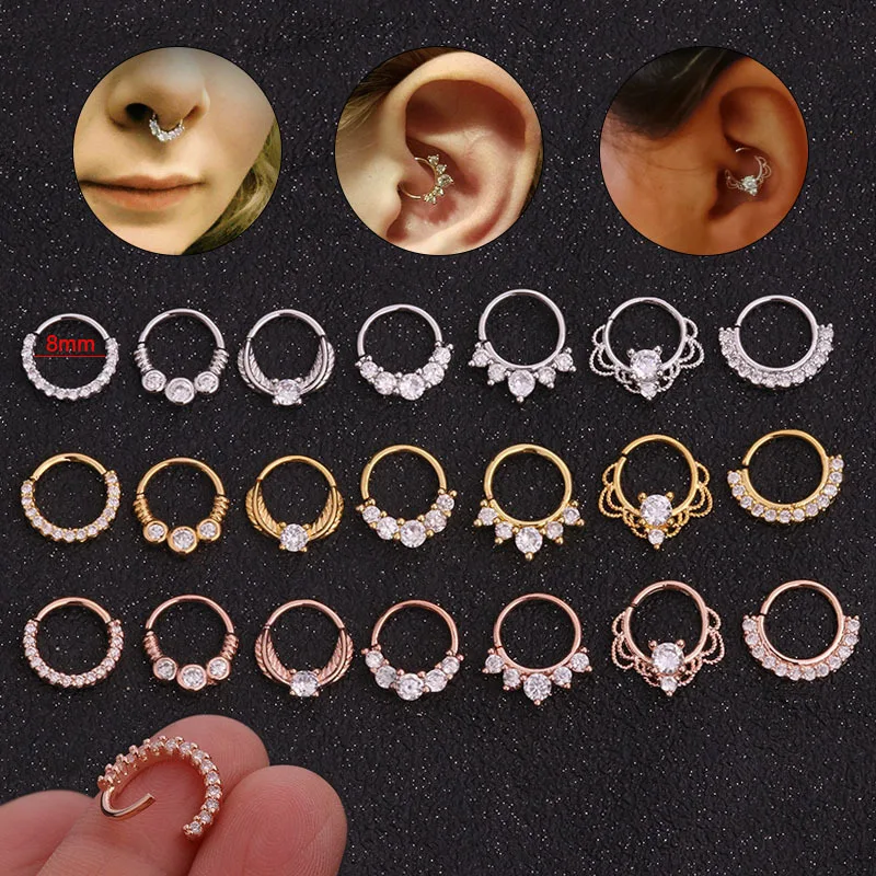 

8mm Nasal Septum Ear Bone Nails Body Piercing Jewelry Round Micro-inlaid Zircon Nose Ring, Gold,silver,rose gold
