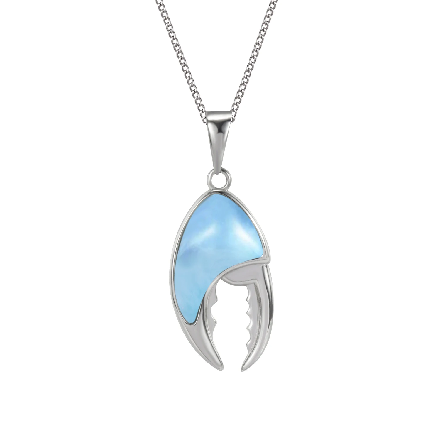 

Sea Life 925 Sterling Silver Jewelry CZ Dominica Natural Blue Larimar Crab Claw Pendant